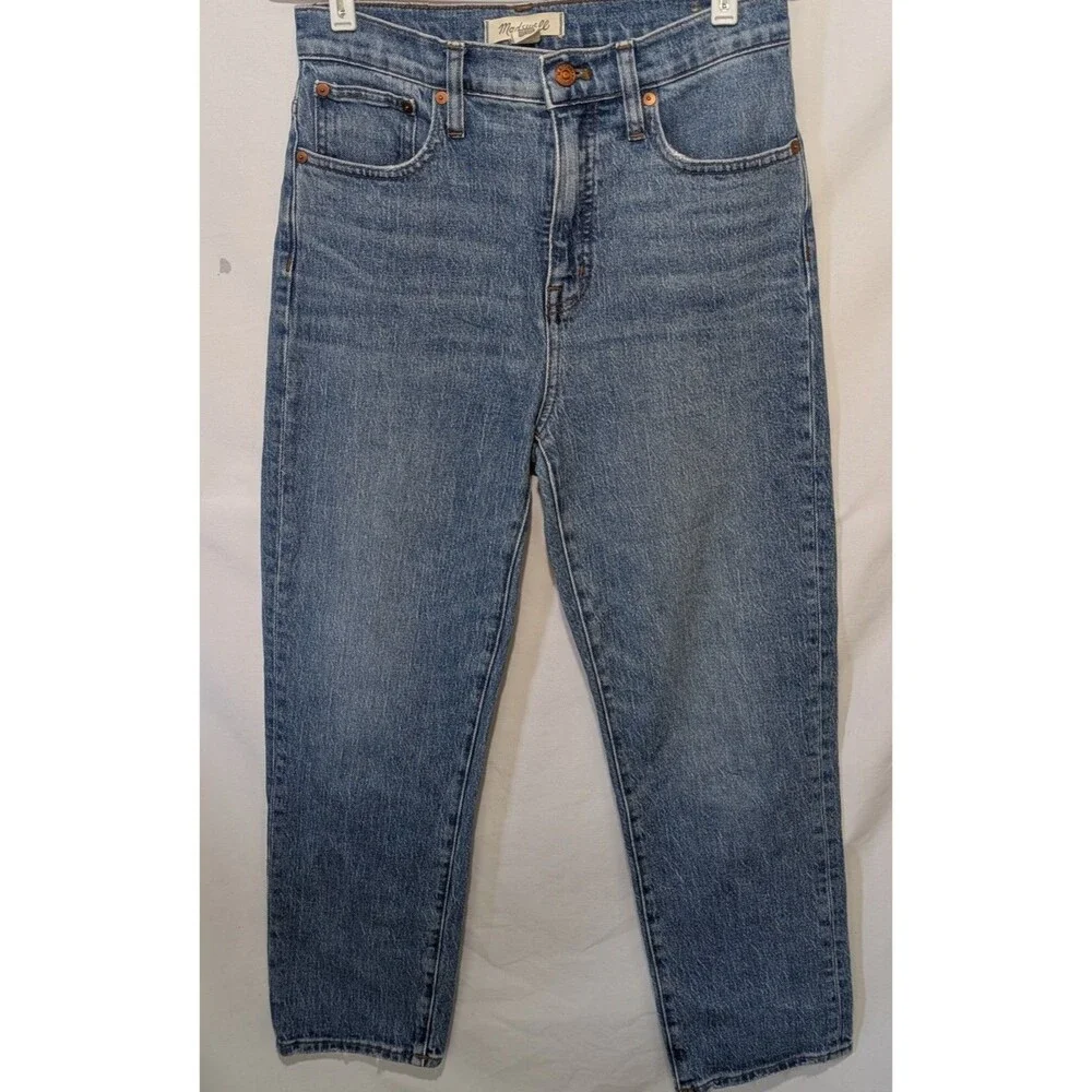 Madewell Classic Straight Jeans Cropped High Rise Raw Hem Medium Wash Size 26